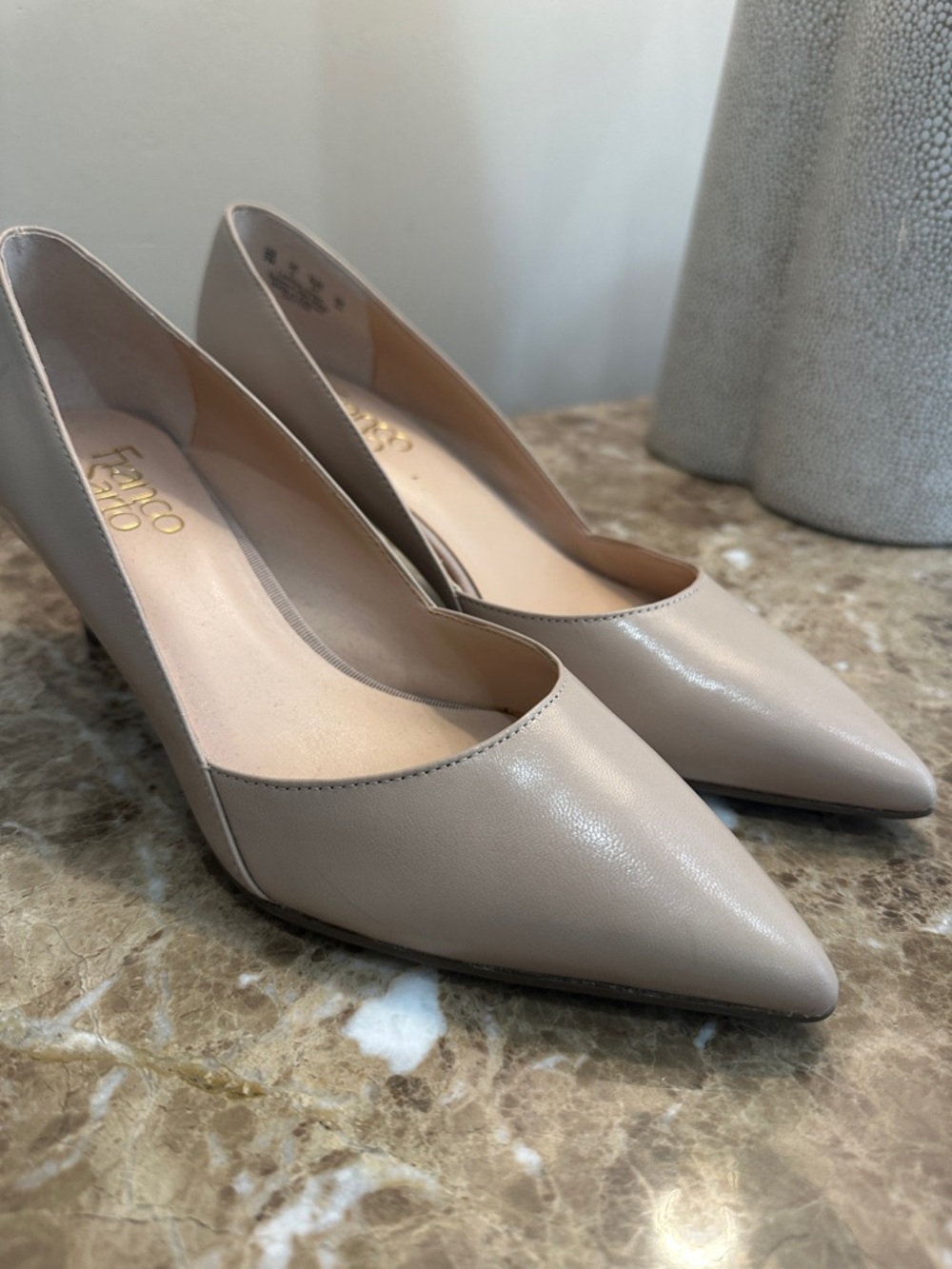 Franco Sarto Taupe Leather Pointed-Toe Pumps